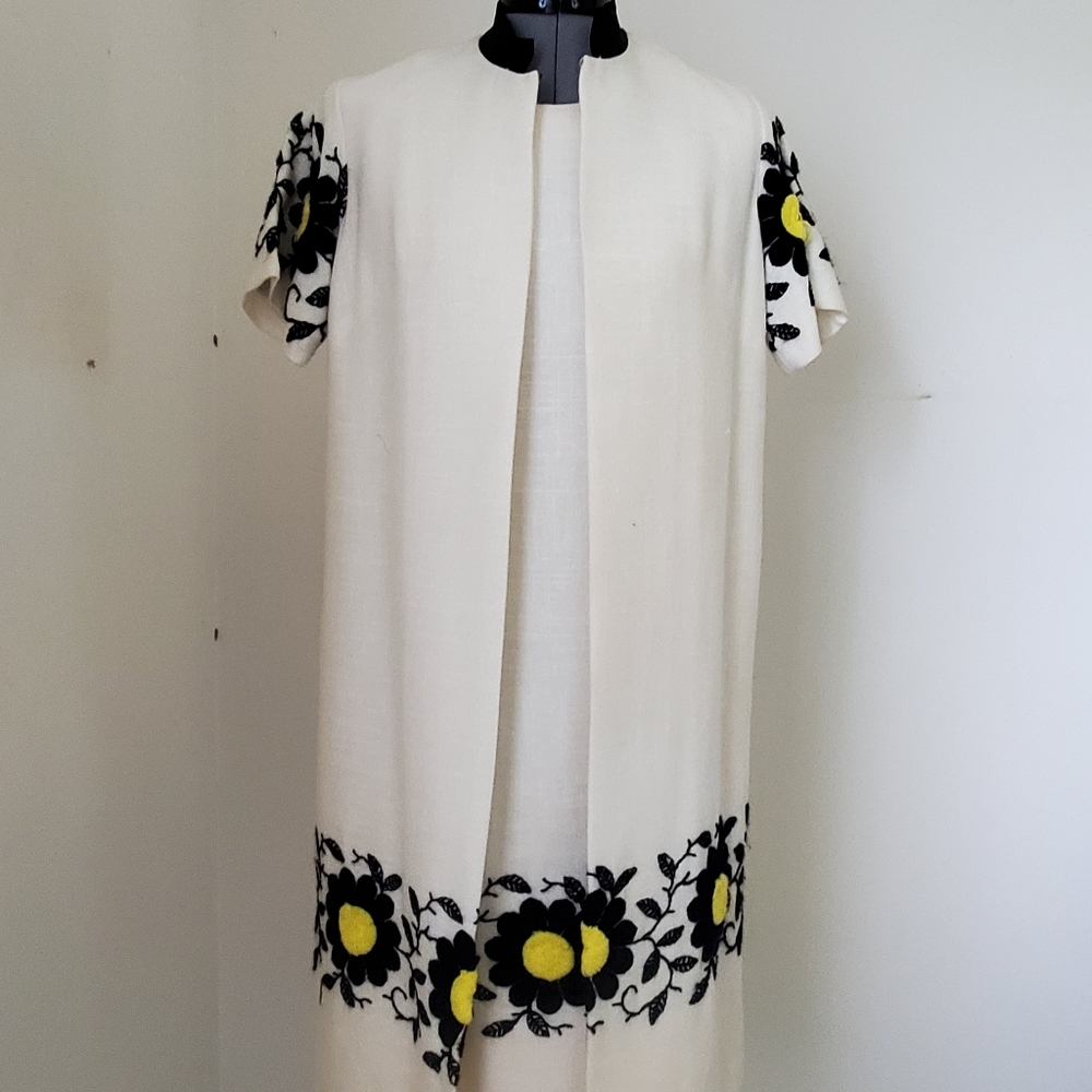 Vintage Couture Embroidered Sunflower Linen Dress